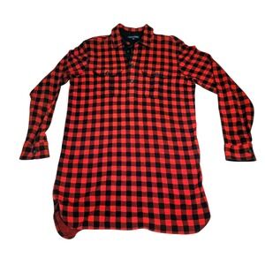 🔥 Ralph Lauren Blue Label Red Black Buffalo Check Plaid Pull Over Shirt Dress